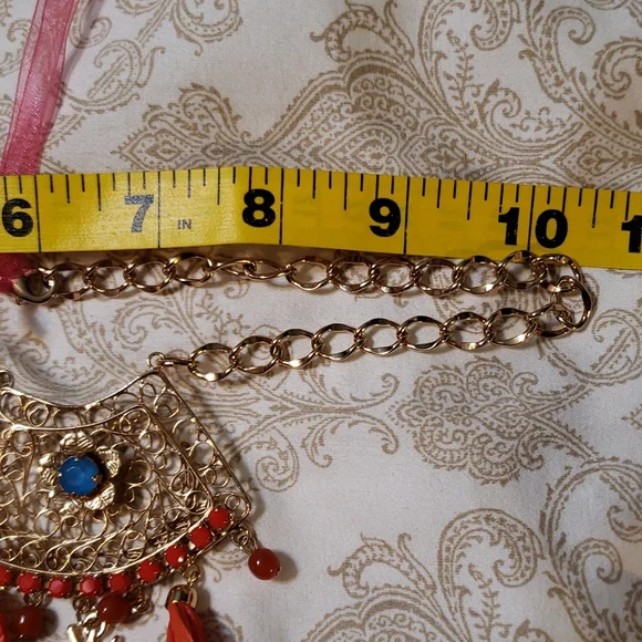 ๐HP๐ STQ gold-tone red & turquoise statement necklace - Picture 5 of 13